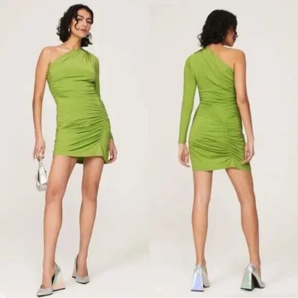 Atlein Collective Lime Bright Green One Shoulder Long Sleeve Dress - Picture 1 of 6